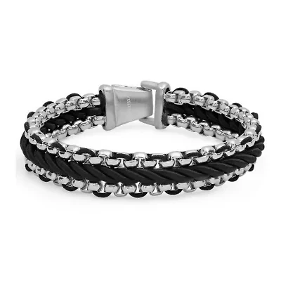 Men's stainless steel and black cord twist bracelet
