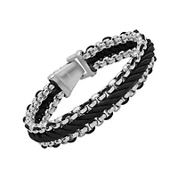 Men's stainless steel and black cord twist bracelet