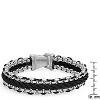 Men's stainless steel and black cord twist bracelet