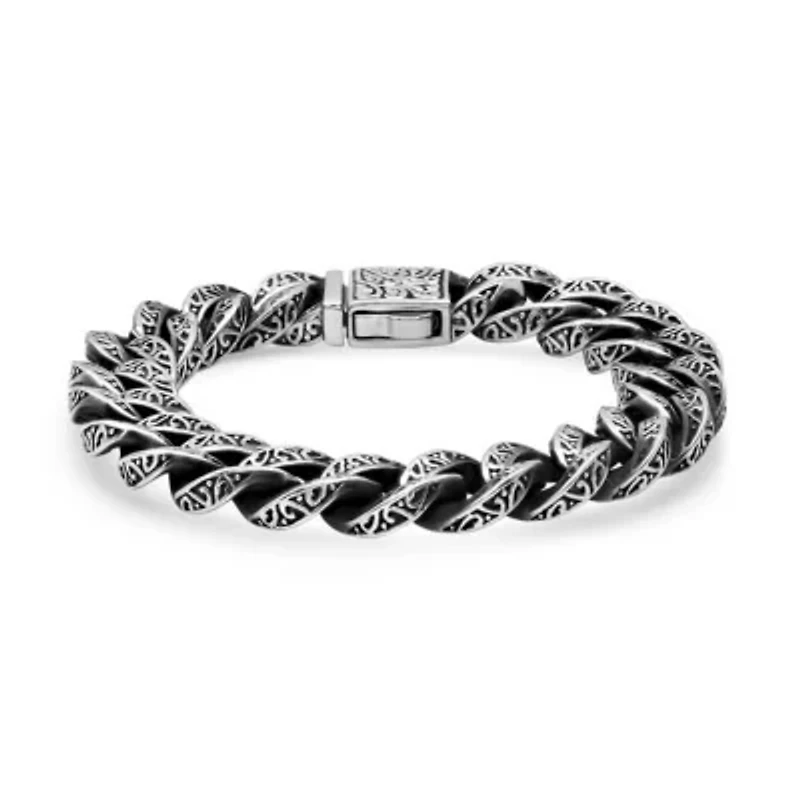 Men's oxydized stainless steel cuban link chain bracelet