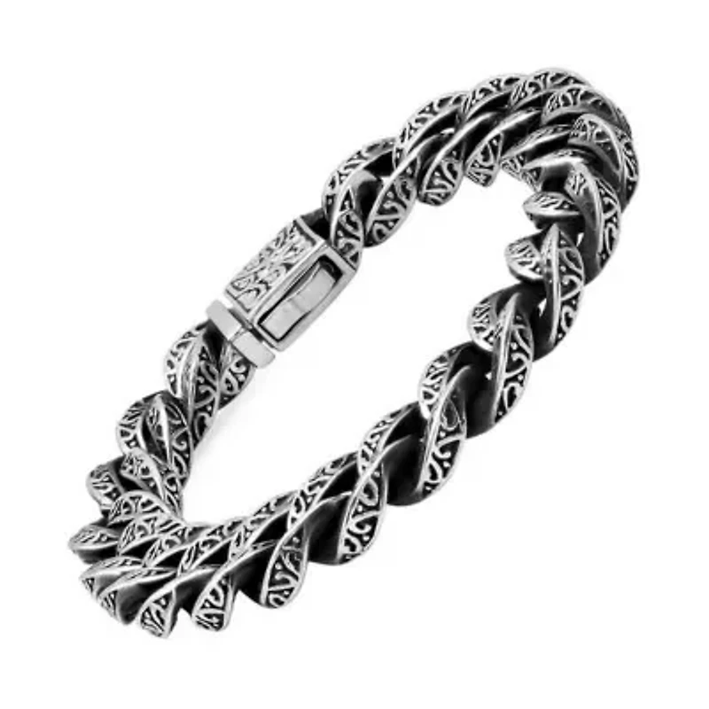 Men's oxydized stainless steel cuban link chain bracelet