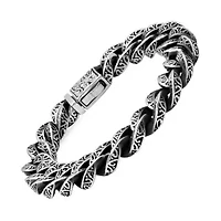 Men's oxydized stainless steel cuban link chain bracelet