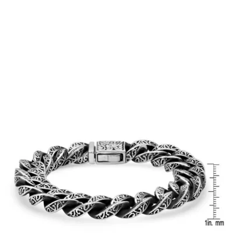 Men's oxydized stainless steel cuban link chain bracelet