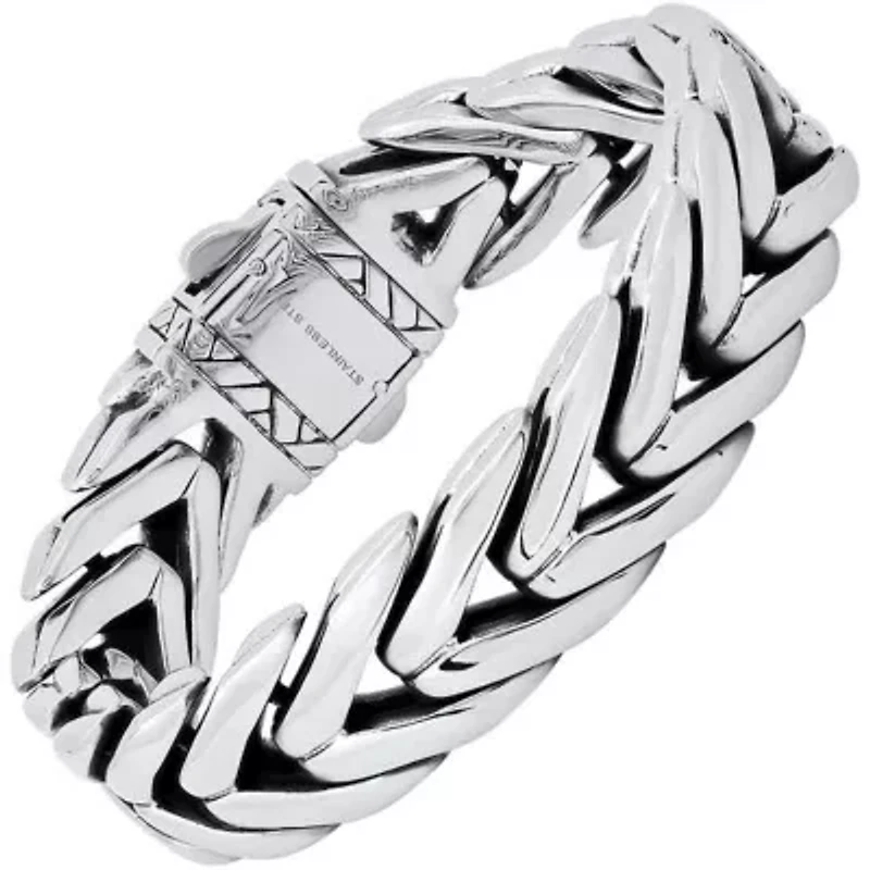 Men's heavy oxydized stainless steel wheat  chain bracelet