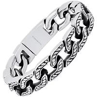 Men's heavy oxydized stainless steel accented cuban link chain bracelet