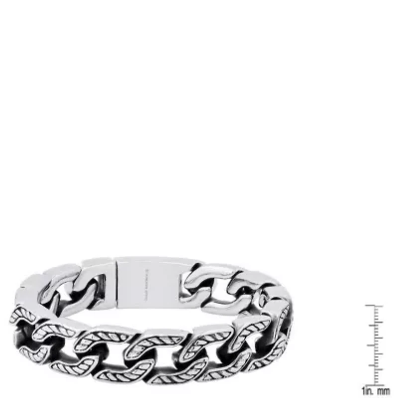 Men's heavy oxydized stainless steel accented cuban link chain bracelet