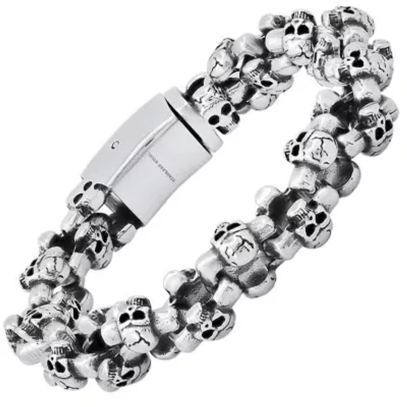 Men's stainless steel skull links bracelet