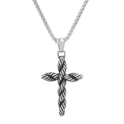 Men's stainless steel twisted rope cross pendant