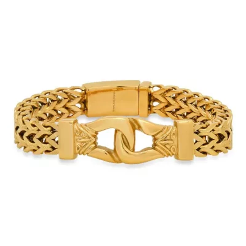 Men's 18k gold plated stainless steel bouble row wheat chain buckle bracelet