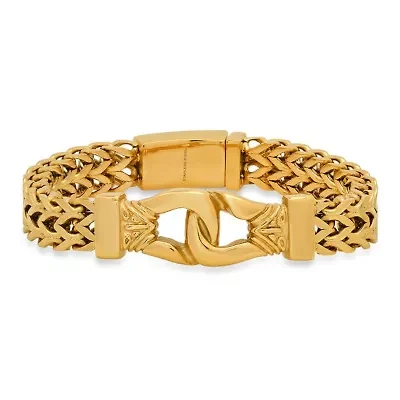 Men's 18k gold plated stainless steel bouble row wheat chain buckle bracelet