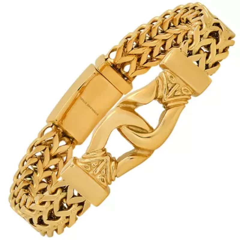 Men's 18k gold plated stainless steel bouble row wheat chain buckle bracelet