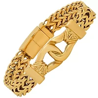 Men's 18k gold plated stainless steel bouble row wheat chain buckle bracelet