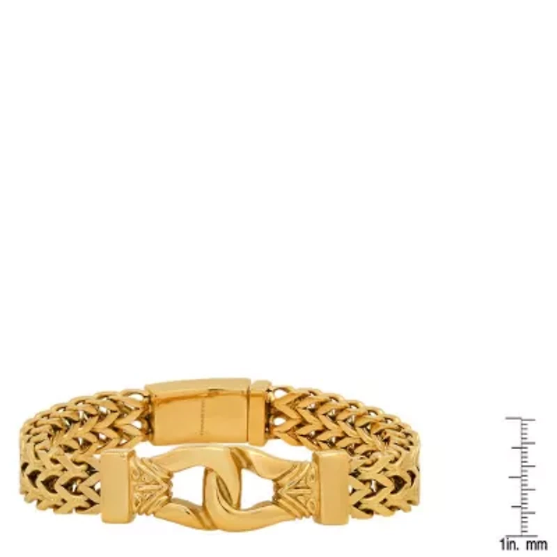 Men's 18k gold plated stainless steel bouble row wheat chain buckle bracelet