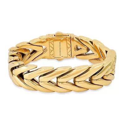 Men's heavy oxydized 18k gold plated stainless steel wheat chain bracelet