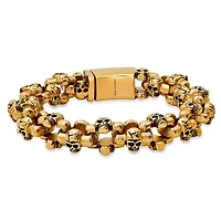 Men's 18k gold plated stainless steel skull links bracelet