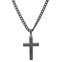 Men's black ip stainless steel plain flat cross pendant