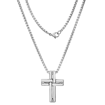 Men's stainless steel interlocking woven cross pendant