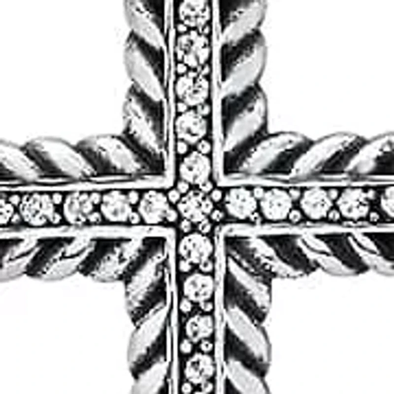 Lab Created Men's two tone stainless steel braided cross pendant with simulated diamonds