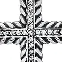 Lab Created Men's two tone stainless steel braided cross pendant with simulated diamonds