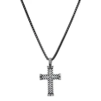 Lab Created Men's two tone stainless steel braided cross pendant with simulated diamonds