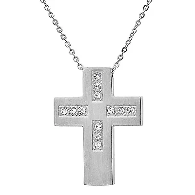 Lab Created Men's stainless steel and simulated diamonds cross pendant