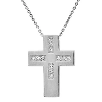 Lab Created Men's stainless steel and simulated diamonds cross pendant