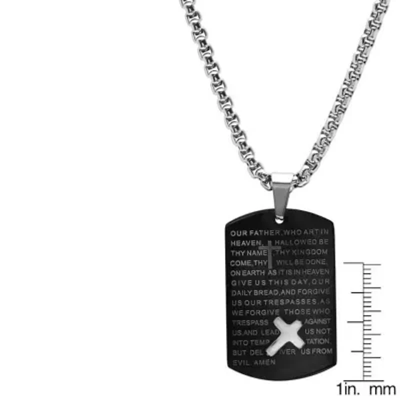 Black IP stainless steel Our Father prayer dog tag pendant