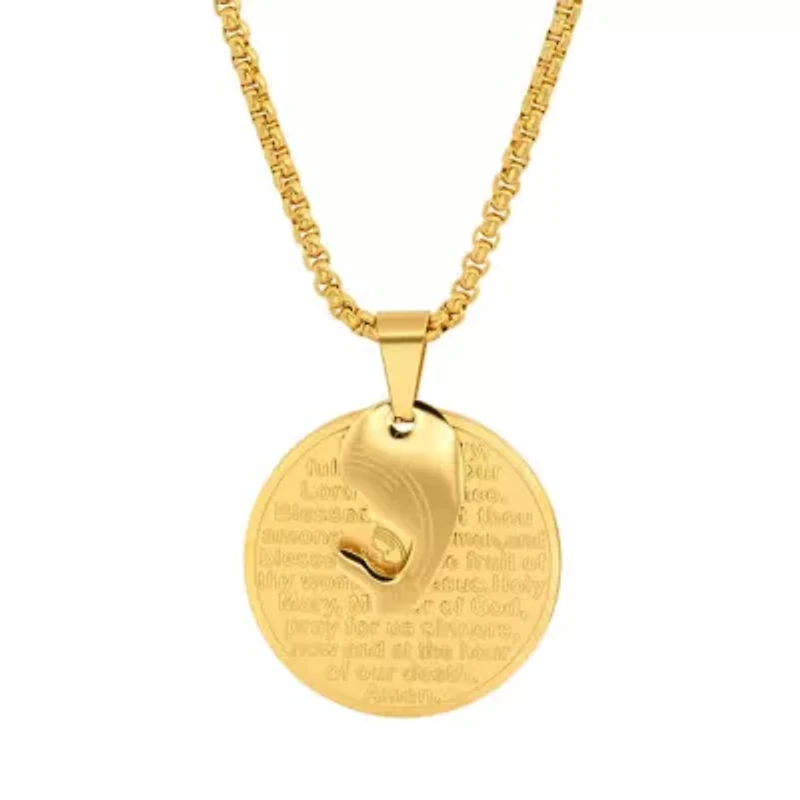 Men's 18k gold plated stainless steel Hail Mary prayer round pendant