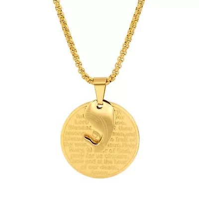 Men's 18k gold plated stainless steel Hail Mary prayer round pendant