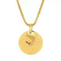 Men's 18k gold plated stainless steel Hail Mary prayer round pendant