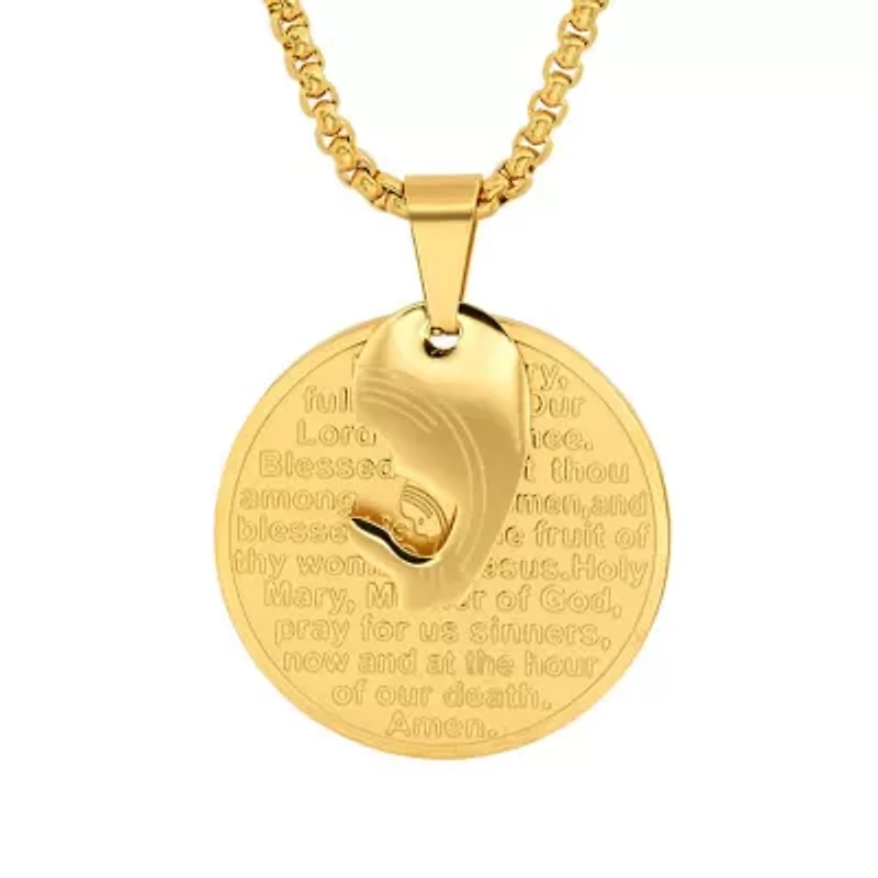 Men's 18k gold plated stainless steel Hail Mary prayer round pendant
