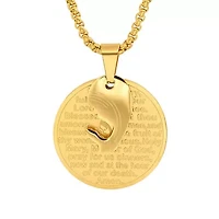 Men's 18k gold plated stainless steel Hail Mary prayer round pendant
