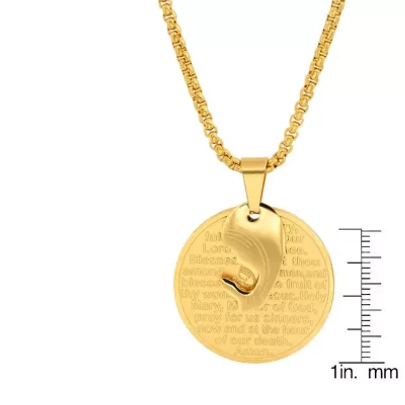 Men's 18k gold plated stainless steel Hail Mary prayer round pendant