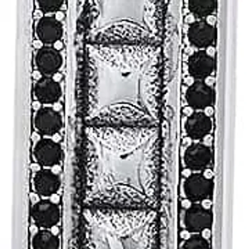 Lab Created Men's stainless steel and simulated black diamonds long bar studded pendant