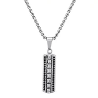 Lab Created Men's stainless steel and simulated black diamonds long bar studded pendant