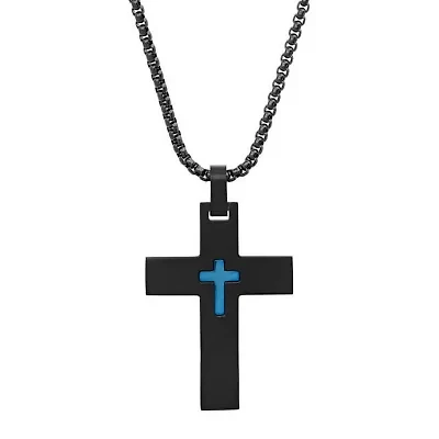 Men's black and blue ip stainless steel cross pendant