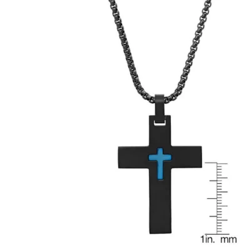 Men's black and blue ip stainless steel cross pendant