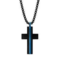 Men's two tone black & blue ip stainless steel cross pendant