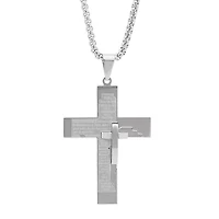 Men's stainless steel padre nuestro double layered cross pendant