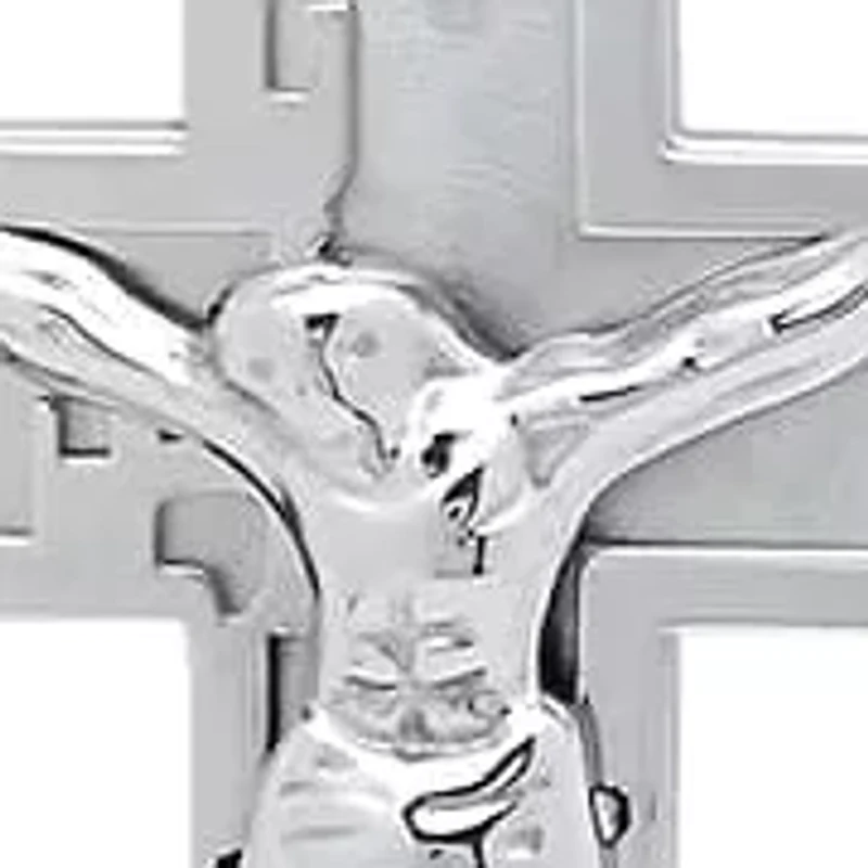 Men's stainless steel crucifix pendant on flat curb chain