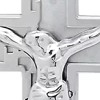 Men's stainless steel crucifix pendant on flat curb chain