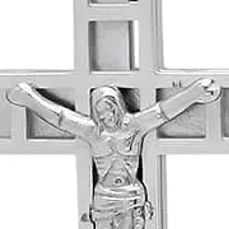 Men's stainless steel mini crucifix pendant with flat curb chain