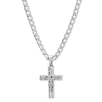 Men's stainless steel mini crucifix pendant with flat curb chain