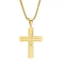 18k gold plated stainless steel Greek key inlay cross pendant