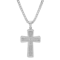 Men's stainless steel padre nuestro prayer crucifix pendant