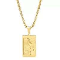 Men's 18k gold plated stainless steel rounded box chain necklace with Serenity prayer plate and prayer hands pendant