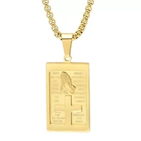 Men's 18k gold plated stainless steel rounded box chain necklace with Serenity prayer plate and prayer hands pendant