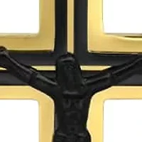 Men's two tone black ip & 18k gold plated stainless steel crucifix and round St. Benedict pendant