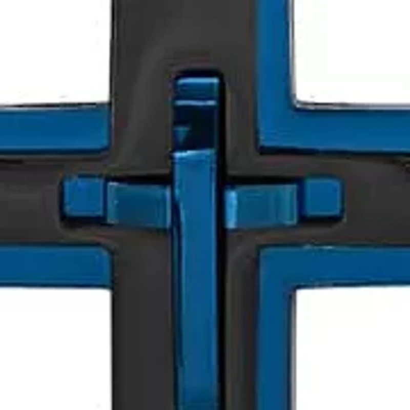 Men's two tone black and blue ip stainless steel double cross pendant with figaro chain