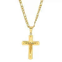 Men's 18k gold plated stainless steel crucifix pendant